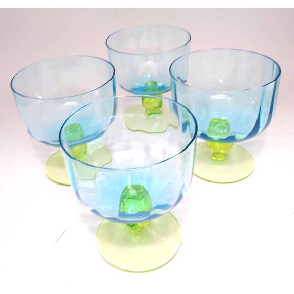 Studio Nova Set of 4 Hand Blown Blue and Green Glass Stemmed  Dessert Bowls - Picture 3 of 7